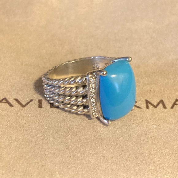 David Yurman 16x12mm Turquoise Diamonds Ring Sz 7.5 - Picture 4 of 8